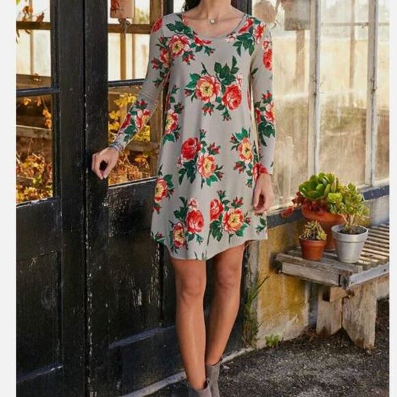 Matilda Jane Brand Women's Medium I'm a Dreamer Dress Gray Floral Tunic Style - Picture 1 of 7